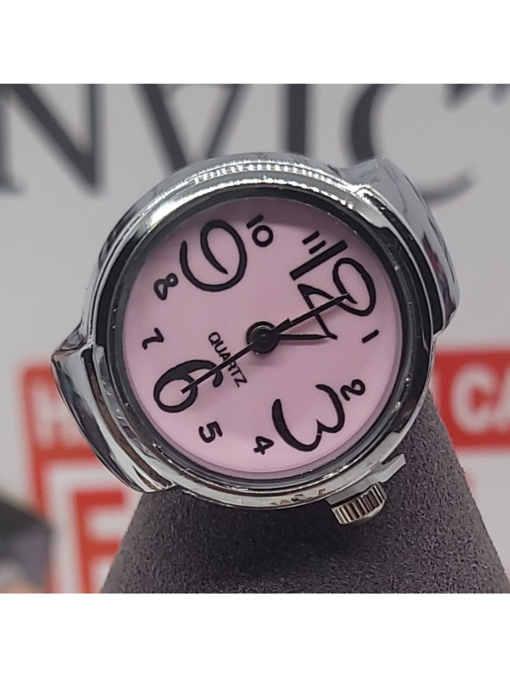 247 Bonzhi Pink Dial Silver Ring Watch Unisex Adults Bangle Arabic Numerals